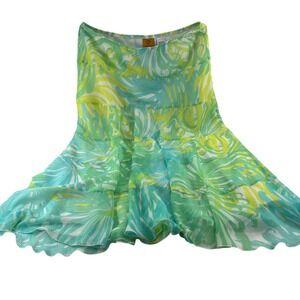 Ruby Rd. Tropical Print Chiffon Skirt 14 Green Boho‎ Chic Y2k Vintage Phoebe